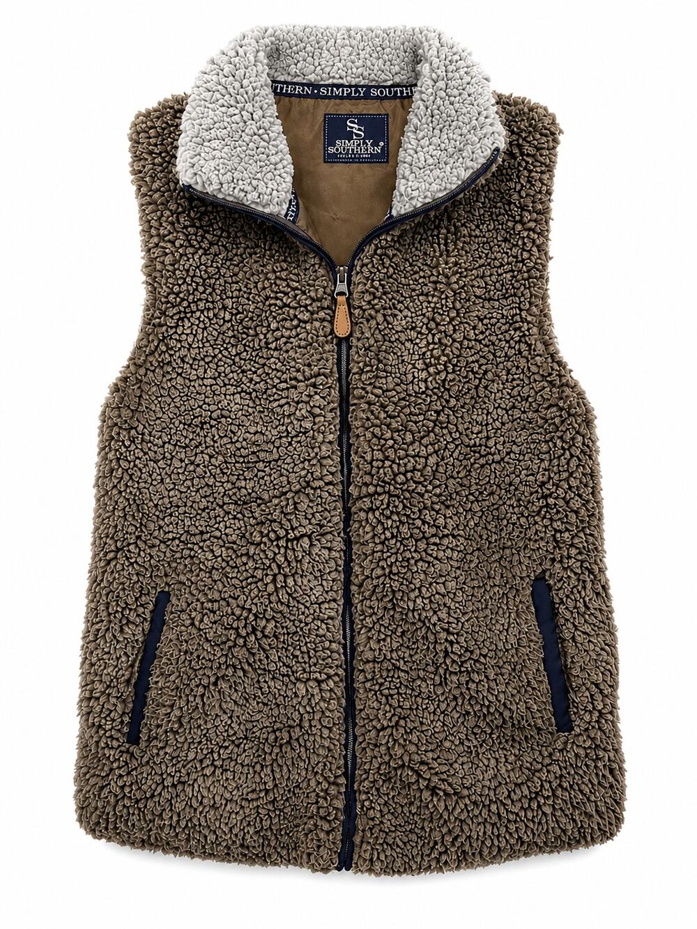 Simply Southern Tried & True Sherpa Vest Women’s Large Brown Fleece Full Zip - Picture 1 of 12